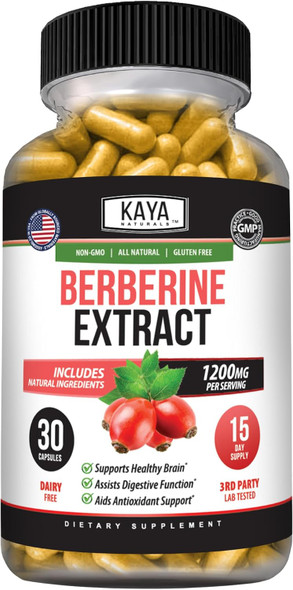 Kaya Naturals Berberine HCL Extract 1200mg | Immune System Support, Vegetarian, Non-GMO & Gluten-Free