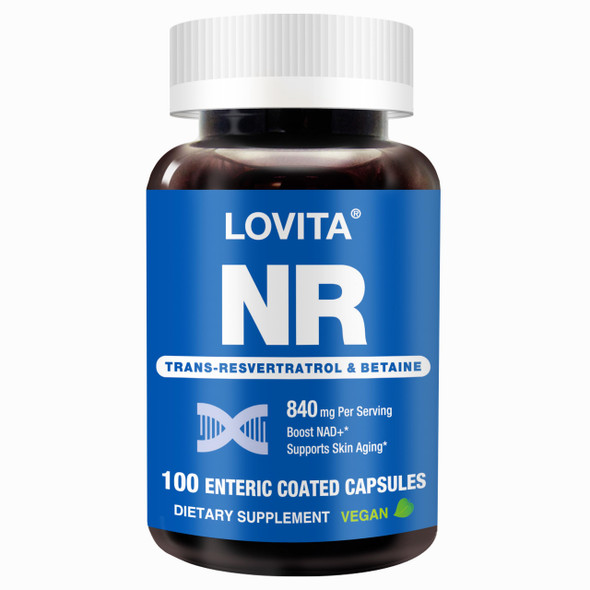 LOVITA NAD+ Supplement NR, 840 mg, 100 Enteric-Coated Vegan Capsules | Nicotinamide Riboside With Trans-Resveratrol, Betaine for Cellular Energy & Healthy Aging Support