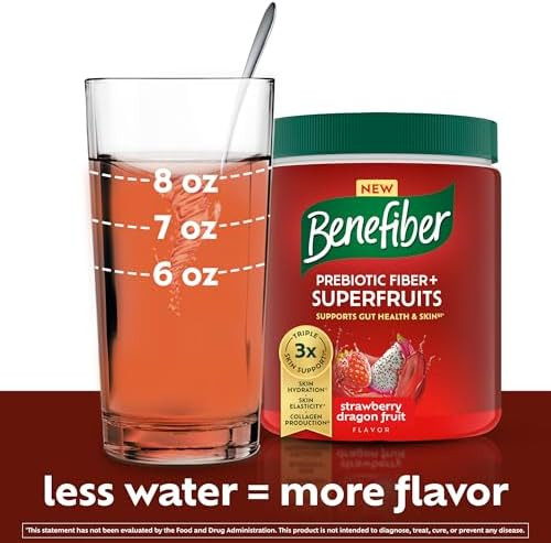 Benefiber Prebiotic GLP-1 Friendly Fiber + Superfruits Dietary Supplement, Strawberry Dragon Fruit Flavor, 8.8 oz (250g)