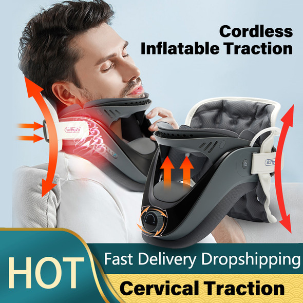 komwell Cervical Neck Traction Device, 5 Airbag Support for Neck Pain Relief Neck Stretcher Air Pump Adjustable Neck Brace