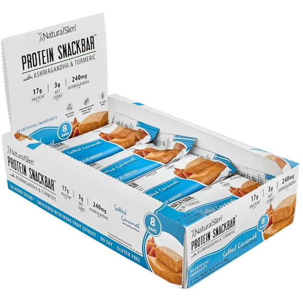 NaturalSlim Protein Bars with Ashwagandha & Turmeric | High Protein, Low Carb & Low Calorie | Sweetened with Monkfruit & Stevia | 8 Bars