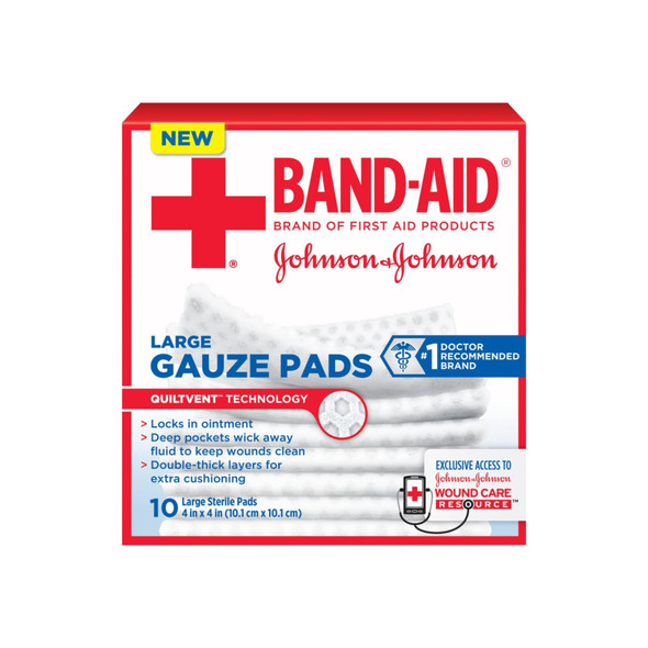 JOHNSON & JOHNSON Red Cross First Aid Gauze Pads 4 Inches X 4 Inches 10 Each