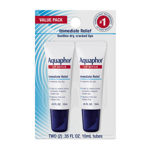 Aquaphor Lip Repair Ointment Moisturizing Lip Balm Pack Relieves Dryness 0.35 Tube Pack Of 2
