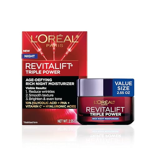 LOreal Paris Revitalift Triple Power Rich Night Cream Anti Aging Moisturizer With Glycolic 2.55 Oz