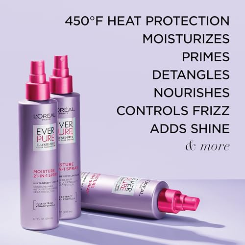 LOreal Paris Everpure Moisture 21In1 Leave In Conditioner MultiBenefit Heat Protectant Spray For Treated Dry Or Damaged Hair 6.7 Fl Oz