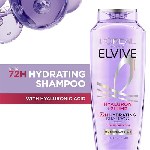 LOreal Paris Elvive Hyaluron Plump Hydrating Shampoo For Dehydrated Dry Hair Infused With 12.6 Fl Oz