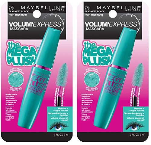 Maybelline York Volum Express The Mega Plush Washable Mascara Makeup Blackest 2 Count