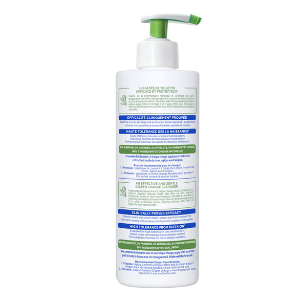Mustela Liniment NoRinse Baby Cleanser For Diaper Change With Extra Virgin Olive 13.52 Fl. Oz