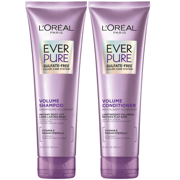 LOreal Paris Volume Sulfate Shampoo And Conditioner For ColorTreated Hair Everpure Set Treated Hair Everpure 8.5 Fl Oz