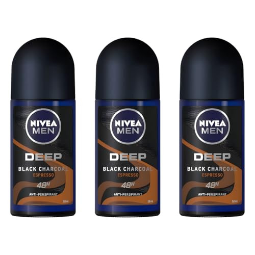 Nivea Men Deep Black Carbon Espresso AntiPerspirant RollOn 72Hour Odor and Sweat 50 Ml Pack Of 3
