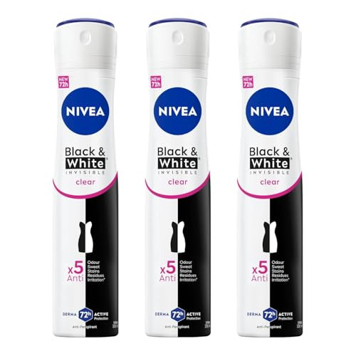 Nivea Black and White Invisible Clear AntiPerspirant Deodorant Spray 72H Sweat and 200Ml 3Pack