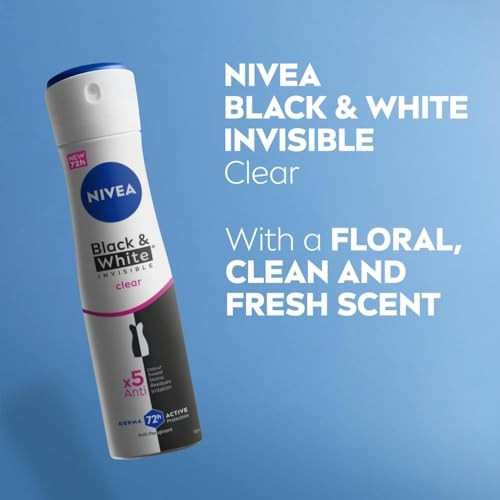 Nivea Black and White Invisible Clear AntiPerspirant Deodorant Spray 72H Sweat and 200Ml 3Pack