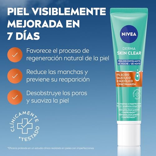 Nivea Derma Skin Clear Night Exfoliator Facial Treatment With Glycolic Acid Salicylic 1.35 Fl Oz