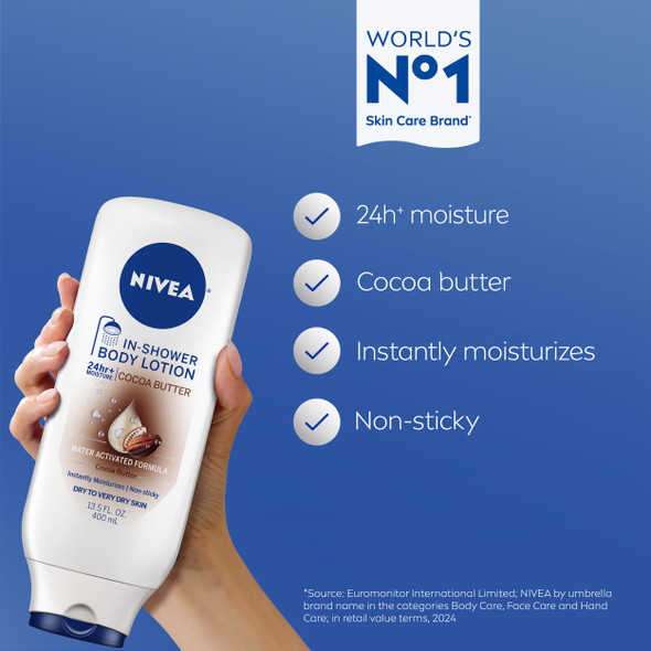 Nivea Cocoa Butter In Shower Lotion Water Activated In Shower Moisturizer For 13.5 Fl Oz Pack Of 3