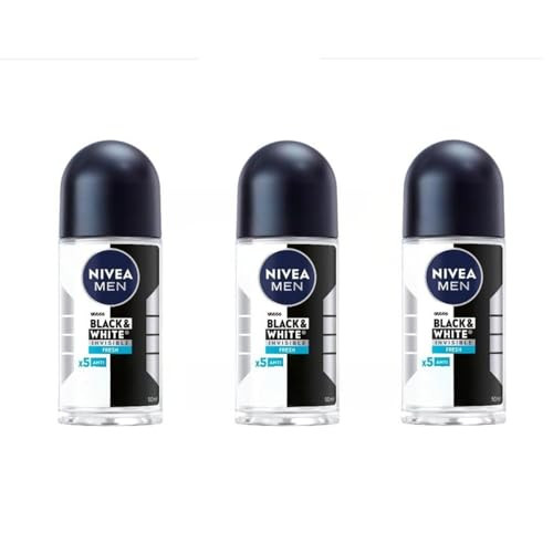 Nivea MenS Black and White Fresh RollOn Deodorant Pack Of 3 1.69 Fl Oz Pack Of 3