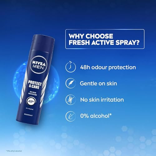 Nivea Men Protect and Care AntiPerspirant Deodorant Spray 0% Alcohol 48H Odor 150Ml Pack Of 3