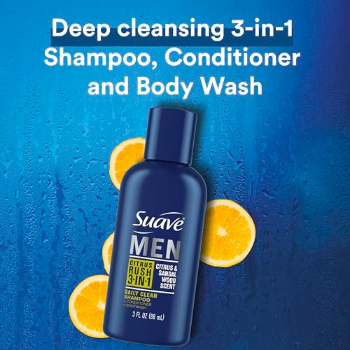 Suave Men Body Wash 3In1 Citrus Rush TravelSize Shampoo Conditioner and Soap 3 Oz Pack Of 3