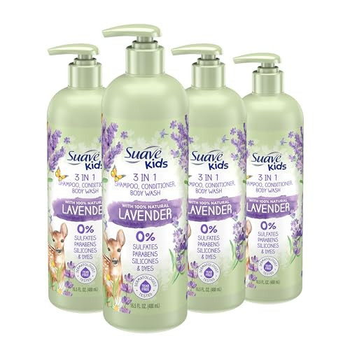 Suave Kids Natural Lavender Oil 3In1 Tear Body Wash Shampoo And 16.5 Oz Pack Of 4