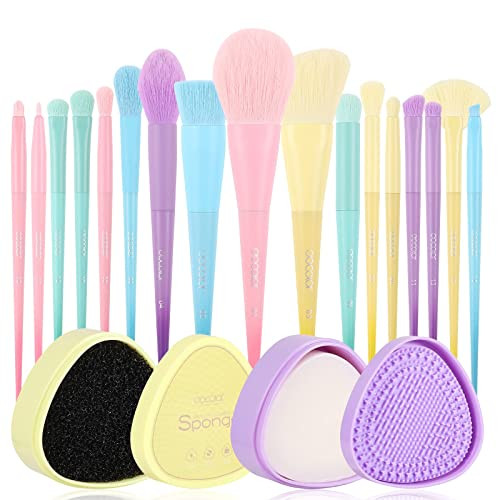 Docolor Colourful Makeup Brush Set + Makeup Brushes Cleaner SetPremium Synthetic Kabuki Ful Makeup Brush Set 17Pcs