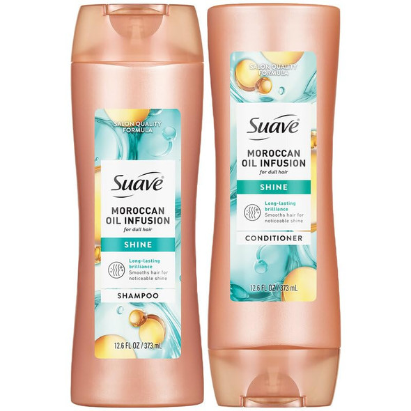 Suave Moroccan Oil Infusion Shine Shampoo And Conditioner For Dull Hair SalonProven 12.6 Oz