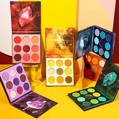 Docolor 54Colors Gemstone Eeyshadow Palette + Neon Green Makeup Brushes Set Ultra S Gemstone Eeyshadow Palett 10Piece