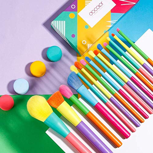 Docolor Colourful Makeup Brush Set + Makeup Brushes Cleaner SetPremium Synthetic Kabuki Ful Makeup Brush Set 15Pcs