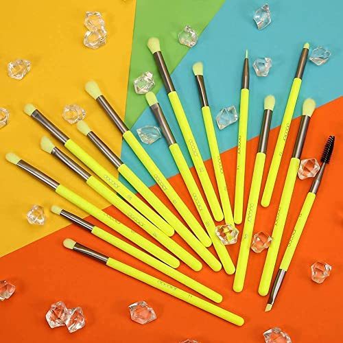 Docolor Eye Makeup Brushes Set Neon Green Eyeshadow Brushes Set With Soft Eye Makeup Brushes Set 15 Piece