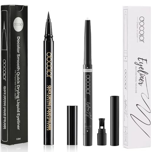 Docolor Waterproof Black Eyeliner Liquid Pen And White Eyeliner Gel SmudgeProof Gel Waterproof Black Eyeliner L 2Pcs