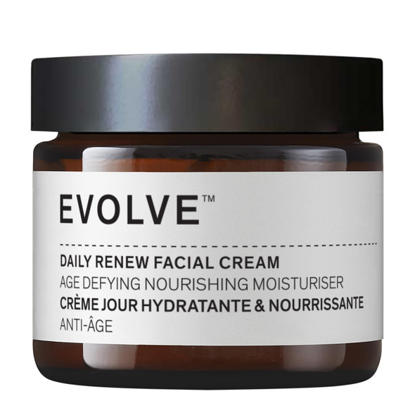 Evolve Organic Beauty Natural Daily Renew Facial Cream SmallBatch Vegan Clean Beauty Packaging May 2 Oz