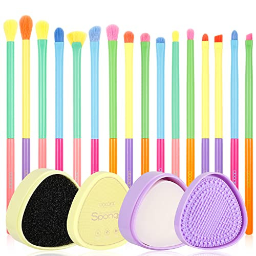 Docolor Colorful Eye Makeup Brushes + Makeup Brushes Cleaner SetProfessional Eye Shadow Ful Eye Makeup Brushes 16Piece