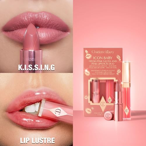 Charlotte Tilbury Icon Baby Lip Duo Kit Mini K.I.S.S.I.N.G Satin Shimmer Lipstick and