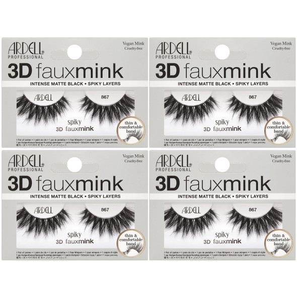 Ardell 3D Faux Mink Lashes 867 Spiky Layered Wispy Lashes Intense Matte 4 Pack