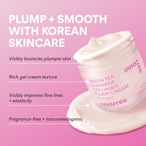 Innisfree Green Tea Ceramide Plump Cream Korean AntiAging Face Moisturizer With Niacinamide