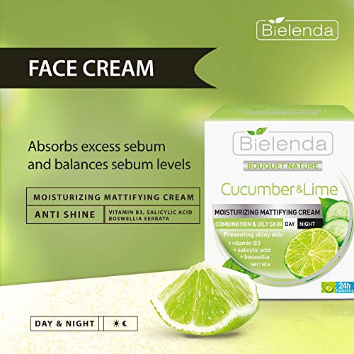 Bielenda Cucumber and Lime Mattifying Moisturizer Cream For Mixed And Oily Skin 1.7 Oz
