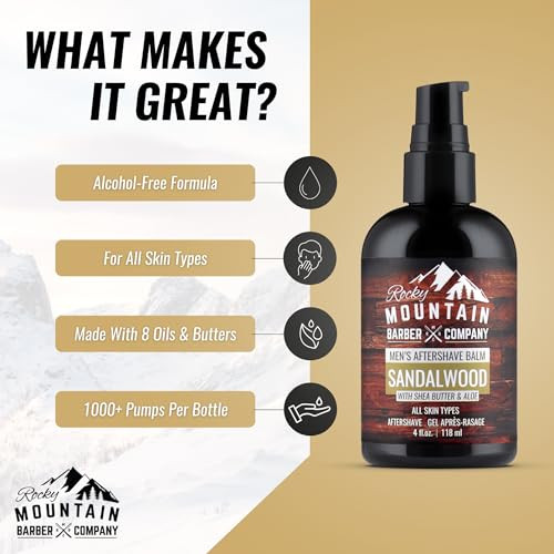 Rocky Mountain Barber Company Aftershave Balm For Men With Sandalwood Essential Oil Coconut Oil And 4 Oz