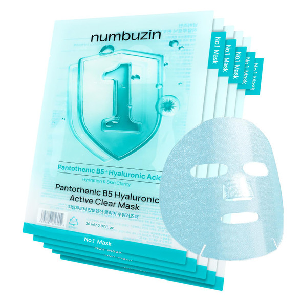 Numbuzin No Mask Pantothenic B5 Hyaluronic Active Clear Mask Calming Soothing Hydrating .1 Sheet