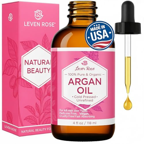 Leven Rose Organic Argan Oil For Hair Face And Skin 100% Pure Moroccan 4 Oz