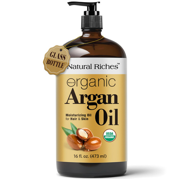 Natural Riches Organic Argan Oil Moisturizing Oil For Hair Face and Skin Cold 16 Fl Oz