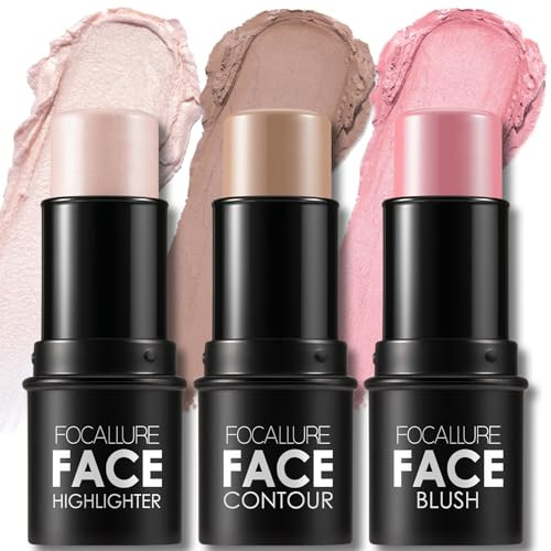 Focallure Cream Contour SticksShades With Highlighter and Bronzer and BlushNonGreasy LongWear Face S With Highlighter And Bron 3 Pcs