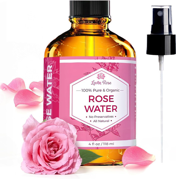Leven Rose Pure Rose Water Spray For Face Hair and Body Hydrating Rosewater 4 Oz