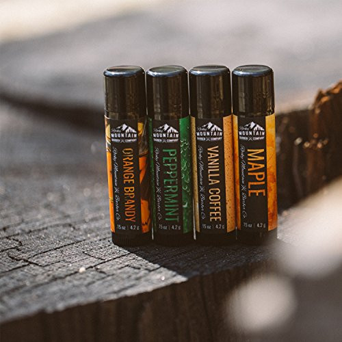 Rocky Mountain Barber Company Lip Balm Set 4 Scents Maple Vanilla Coffee Peppermint and Orange