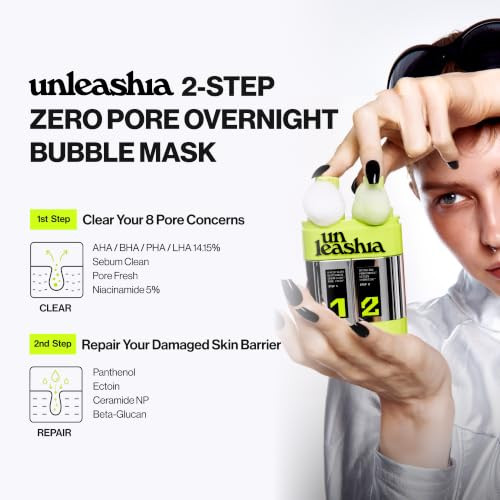 Unleashia 2Step Zero Pore Overnight Bubble Mask 8Pore Exfoliant and Barrier Care 2.71 Fl Oz