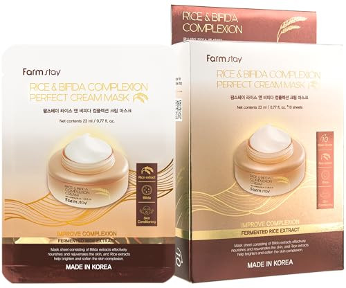 Farmstay Rice and Bifida Complexion Perfect Cream Mask With Niacinamide And Hyaluronic 0.77 Fl. Oz 10 Sheets