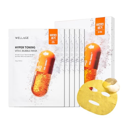 Wellage Hyper Toning Vita C Bubble Mask Korean Skincare Wash Off Facial 5 Sheets