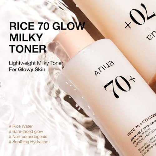 Anua Rice 70 Glow Milky Toner and Dewy Skin Hydrating and 8.45 Fl.Oz