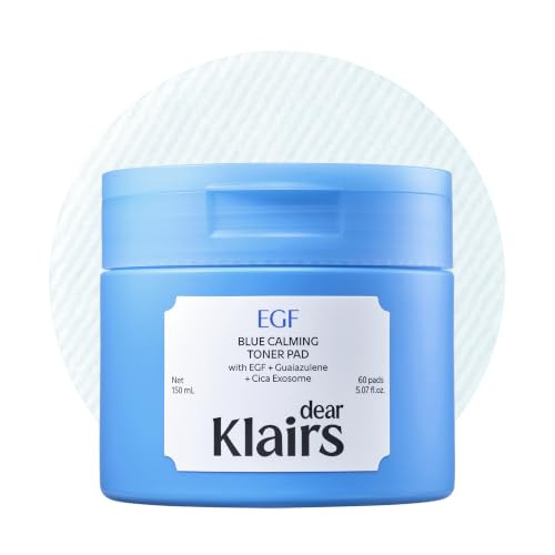 Dearklairs Egf Blue Calming Toner Pad Cooling and Redness Relief Guaiazulene Cica 5.07 Fl Oz 60 Pads