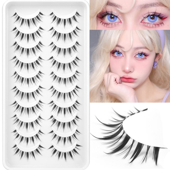Geeneiya Manga Lashes Natural Look Anime False Eyelashes Individual Wispy Korean Makeup