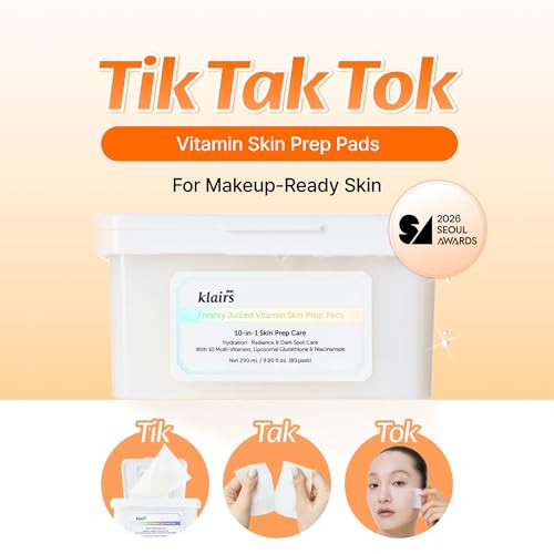 Dearklairs Freshly Juiced Vitamin C Toner Pads Korean Exfoliating and Brightening Facial 80 Count