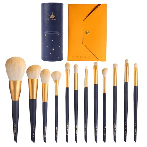 Uniqus Amortals Professional Makeup Brush Set With Holder Storage Bucket Premium Synthetic 12Pc