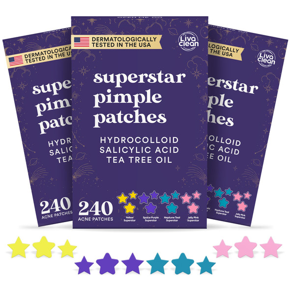 Livaclean Star Pimple Patches For Face W/ Hydrocolloid Tea Tree Oil and 240Ct